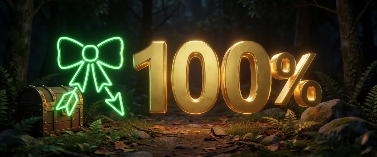 Goldene 100% mit neongr&uuml;nem Bogen - WildRobin First Sports Bonus